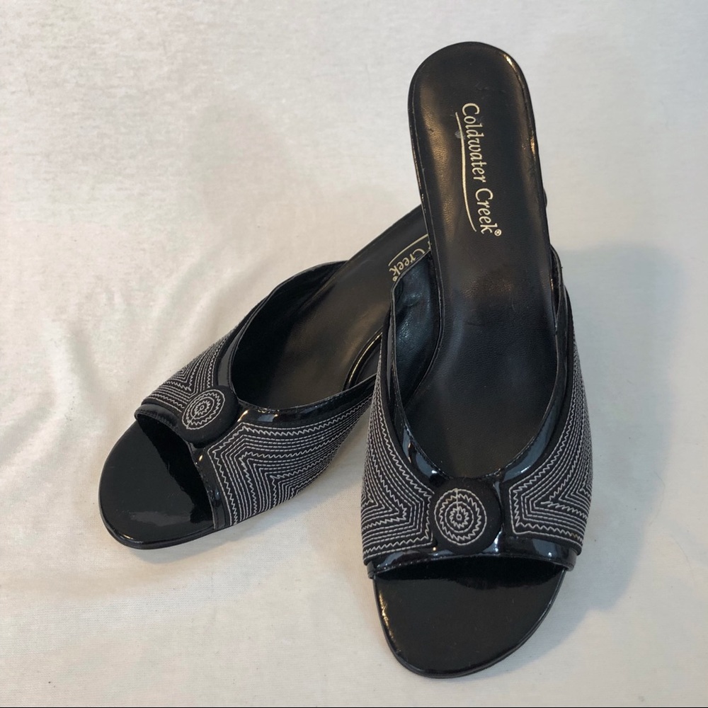 Coldwater Creek Black Slide On White Stitch Heels